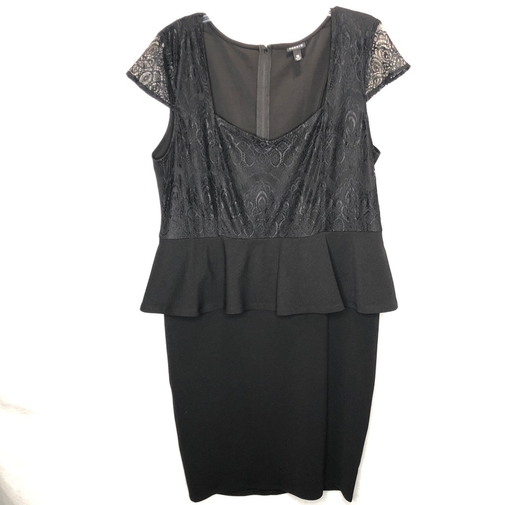 Torrid Dress Womens 16 Black Short Cap Sleeve Lace Top Mid Ruffle